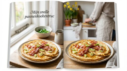 Mijn snelle pannenkoekentruc met krokant spek en lente-uitjes